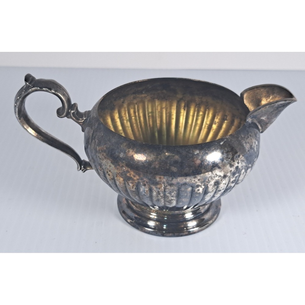 VTG FB Rogers Silver Co Silverplate Creamer Pitcher Gold Wash‎ Interior Ribbed